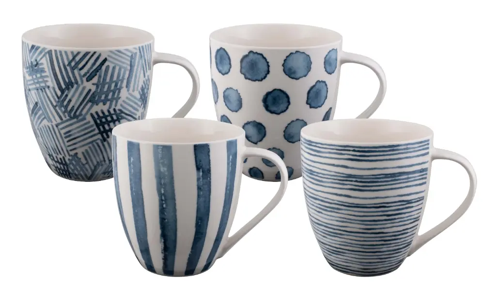 BUNDANOON Mega Mug 500ml Set of 4 - Water Colour Blues	