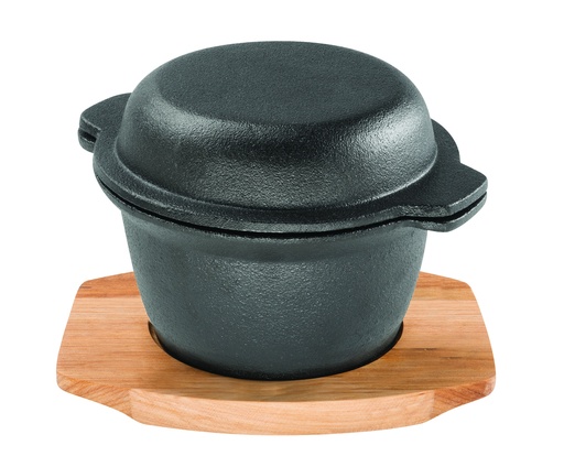 [11860] Pyrolux Pyrocast Garlic Pot With Maple Tray